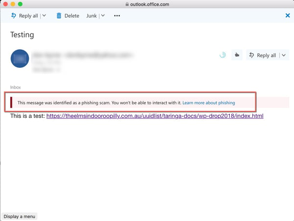 office 365 email security message