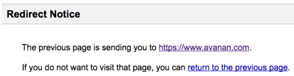 Google URL redirect message